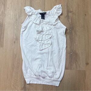 Ralph Lauren White Ruffle-Front Sleeveless Tank Top Girls Large 12-14